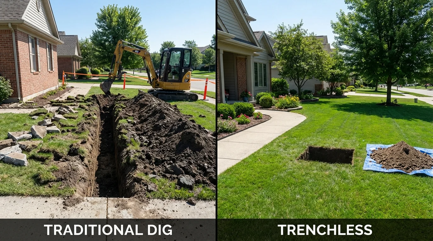 Trenchless sewer repair with minimal yard damage versus traditional excavation in Cape Neddick, ME